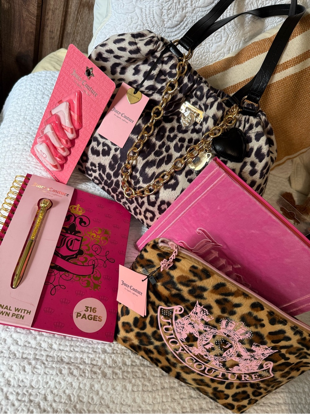 Juicy Couture Leopard Print Shoulde Bag, Cosmetic Bag Bundle